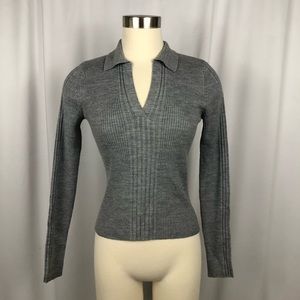 SO Grey Ribbed Collared Sweater